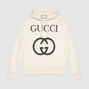 GUCCI Hooded Sweatshirt Hoodie Interlocking G Logo White Cream S